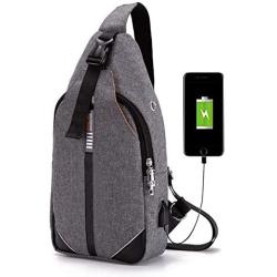 Seoky Rop Sling Bag for Men Women Shoulder Crossbody Bag with USB Charging Port for Travel Hiking Cycling Gray