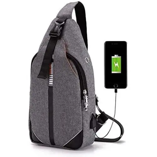Seoky Rop Sling Bag for Men Women Shoulder Crossbody Bag with USB Charging Port for Travel Hiking Cycling Gray Seoky Rop Sling Bag for Men Women Shoulder Crossbody Bag with USB Charging Port for Travel Hiking Cycling Gray