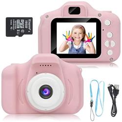 DDGG Kids Digital Camera, 1080P FHD Digital Video Camera for Kids with 2 Inch IPS Screen and 16GB SD Card, Rechargeable Camera for 3-10 Years Boys Girls(Pink)