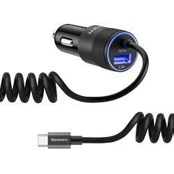 Saxhorn Fast USB C Car Charger Compatible for Samsung Galaxy S10+/S10e/S10/S9/S9 Plus/S8/S8 Plus/S8 Active/Note 10/Note 9/Note 8, Quick Charge 3.0 Car Charger with 3.3ft Type C Cord, Black, 4351487241