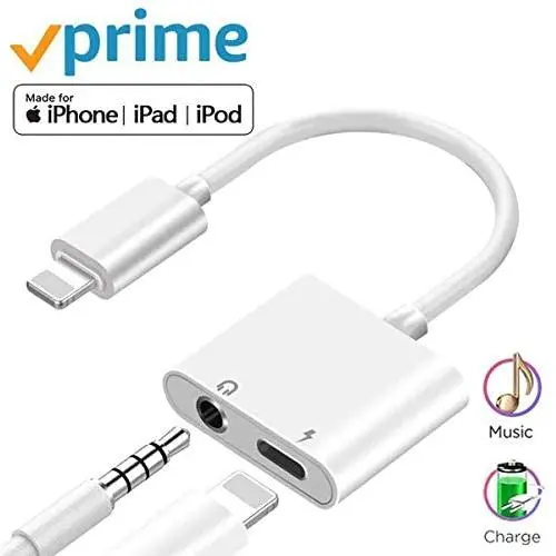 Headphone Adapter 3.5mm Jack Adapter for iPhone Dongle for iPhone 11/8/8 Plus / 7/7 Plus/Xs/Xs Max/XR Aux Adapter 2 in 1 Accessory Splitter Adaptor Charger Cables & Audio Connector Support All iOS