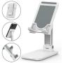 Tekpluze Cell Phone Stand for Desk,Foldable Aluminum Cell Phone Holder,Non-Slip Silicone Base with Multi-Angle and Height Adjustable, Compatible with All Smartphone,iPhone and Tablet (4-12") - White