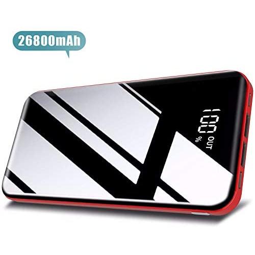 Todamay Power Bank 26800mAh Portable Charger High Capacity External Phone Battery Pack LCD Display C Input, 2 Outputs Ultra Compact Quick Charge Power Banks for iPhone,Samsung Android etc. Red 2020