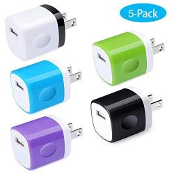 USB Wall Adapter, Charger Cubes, 5Pack 1A Travel Single Port Wall Charger Plug Charging Block Box Compatible iPhone X/XR/8/8 Plus/7/6S Plus, Samsung Galaxy S10e S10 S9 S8 Plus/S7/Note 10/9/8, LG G8 G7