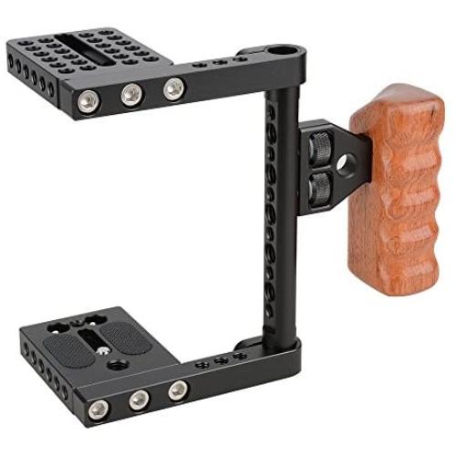 CAMVATE DSLR Video Camera Cage Stabilizer Rig with Wooden Handle for Canon Nikon Sony