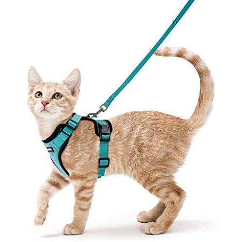 rabbitgoo Cat Harness and Leash for Walking, Escape Proof Soft Adjustable Vest Harnesses for Medium Large Cats, Easy Control Breathable Pet Safety Jacket with Reflective Strips & 1 Metal Leash Ring