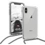 kwmobile Crossbody Case Compatible with Apple iPhone X - Clear Transparent TPU Cell Phone Cover with Neck Cord Lanyard Strap - Grey