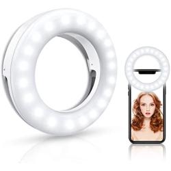 Selfie Ring Light, 3 Lighting Modes Rechargeable Clip on Selfie Fill Light, Cell Phone Lights with 40 LED Beads, Selfie Ring(White)