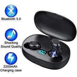 Mini Wireless Earbuds 5.0 UP to 50 Hrs Playtime, Deep Bass Stereo Sound, Advanced Noise Cancellation & Wireless 2200mAh Charging Case, Bluetooth 5.0 Headphones with Light Weight of 3G for Each Piece