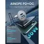 USB C Car Charger Super Mini AINOPE All Metal 36W Fast USB Car Charger PD&QC 3.0 Dual Port Car Adapter Fit Compatible with iPhone 11/11 Pro/Max/XS, Samsung Note 10/S10, Google Pixel 3/2/XL-Silver