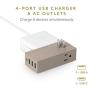 Native Union Smart HUB - 4-Port USB Wall Charger (Including One USB-C Port) with 2 x AC Outlets - Quick Charging for iPhone, iPad, Smartphones and Tablets (Taupe)