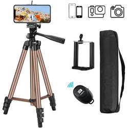 Phone Tripod with Wireless Remote, Eocean 50-inch Universal Tripod for Cellphone, Gopro and Camera with Universal Clip, Compatible with iPhone 11 Max Pro/Galaxy Note 9/S9/Google (Brown)