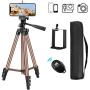 Phone Tripod with Wireless Remote, Eocean 50-inch Universal Tripod for Cellphone, Gopro and Camera with Universal Clip, Compatible with iPhone 11 Max Pro/Galaxy Note 9/S9/Google (Brown)
