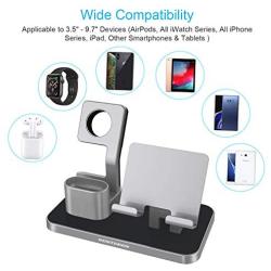 BENTOBEN Compatible with Apple Watch Stand Airpods Charger Dock Cell Phone Stand, Universal Desktop Stand Charging Station Holder for iWatch Airpods iPhone iPad Tablet Android Smartphone, Space Gray