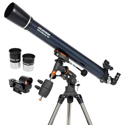 Celestron - AstroMaster 90EQ Refractor Telescope - Refractor Telescope for Beginners - Fully-Coated Glass Optics - Adjustable-Height Tripod - BONUS Astronomy Software Package