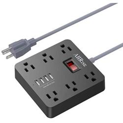 Power Strip, AHRISE Extension Cord with 6 AC Outlets and 4 USB Charging Ports(5V/4.8A,24W) for Smartphone Tablets Home, Office, Hotel, Cruise Ship, 5 Feet Long Cord, ETL Listed -Black