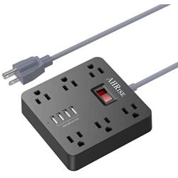 Power Strip, AHRISE Extension Cord with 6 AC Outlets and 4 USB Charging Ports(5V/4.8A,24W) for Smartphone Tablets Home, Office, Hotel, Cruise Ship, 5 Feet Long Cord, ETL Listed -Black