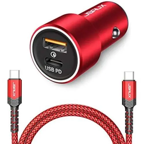 JSAUX USB Type C PD Car Charger Compatible for Samsung Galaxy S20 S20+ Ultral Note 10, Google Pixel 3/3 XL/3a/3a XL/2/2 XL/XL/C, iPad Pro-18W Power Delivery & QC 3.0 Fast Adapter & USB C to C Cable JSAUX USB Type C PD Car Charger Compatible for Samsung Galaxy S20 S20+ Ultral Note 10, Google Pixel 3/3 XL/3a/3a XL/2/2 XL/XL/C, iPad Pro-18W Power Delivery & QC 3.0 Fast Adapter & USB C to C Cable