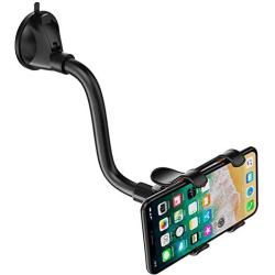 Phone Mount Windshield with Strong Suction, by SLBSTORES Long Arm Cell Phone Holder for Car with X-Shaped Clamp Fits Thick/Irregular Phone Case