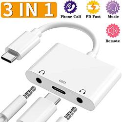 USB C 3.5mm Headphone Jack Adapter, Dual Earphone Digital Smart DAC Audio and Type C Charger Cable Connector Compatible for iPad Pro, Pixel 3/3 XL/2/2 XL, HTC, Essential Phone, Huawei P20 and More