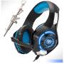 Blue Gaming Headset,Computer Headsets PC 3.5mm Plug Headphones,Lightweight Headset,LED Light,Volume Control,Noise Canceling Mic,for PS4,PC,Xbox ONE,Tablet,Phone,Laptop,Mac Controller (Blue)