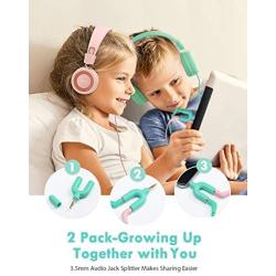 Mpow CH8 Kids Headphones with Microphone (2-Pack), Wired On-Ear Headsets with Safe Volume Limited 91dB, Foldable Durable Earphones w/Audio Splitter for Boys/Girls/Toddlers/Children/School/Travel/Plane