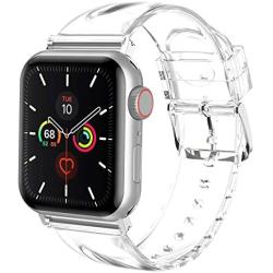 iiteeology Compatible with Apple Watch Band 38mm 40mm, Women Soft Silicone Sports iWatch Band Strap for Apple Watch Series 5/4/3/2/1 (38mm 40mm clear band + silver connector)