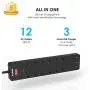 Flat Plug Power Strip Surge Protector, 3 USB Ports 12 Outlets Strip, 6 Extension Cord Power Strip, 1875W 1700 Joules 5V 3.1A USB Surge Protector Outlet Plug Black, Meet All Your Needs by Jf.egwo