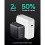 USB C Charger AUKEY Omnia 65W 2-Port Fast Charger Foldable USB C Wall Charger with GaNFast Tech & Dynamic Detect for iPhone 11 Pro Max SE, Macbook Pro, iPad, AirPods Pro, Pixel 4XL, Galaxy S10, Switch