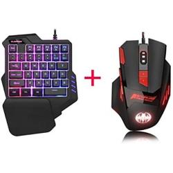 Gaming Keyboard Mechanical Single Hand Gaming Keyboard Mini USB Wired 35keys 6400DPI Mouse Combos One Handedly for Mobile Smartphone 7colors LED Backlight Keyboard Gaming