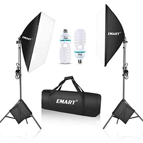 Emart 1050 Watt Softbox Photography Lighting Kit with Sandbags 20" x 28"/ 50 x 70 cm Continuous Lighting Equipment 2pcs 105W 5500K Photo Video Lighting Bulb for Product Shooting, Portraits and Filming