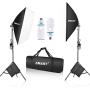 Emart 1050 Watt Softbox Photography Lighting Kit with Sandbags 20" x 28"/ 50 x 70 cm Continuous Lighting Equipment 2pcs 105W 5500K Photo Video Lighting Bulb for Product Shooting, Portraits and Filming