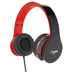 Elecder i40 Headphones with Microphone Foldable Lightweight Adjustable Wired On Ear Headsets with 3.5mm Jack for iPad Cellphones Laptop Computer Smartphones MP3/4 Kindle Airplane School (Red/Black)