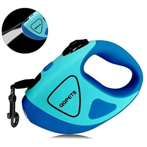 QQPETS Retractable Dog Leash with LED Flashlight for Small Medium Big Breed Dogs, 10/16 ft Extendable Leash, Heavy Duty 360°Tangle Free Nylon Cord Training Running