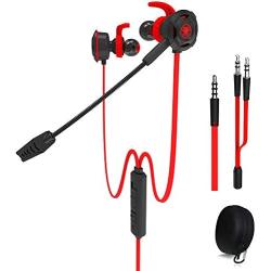 Wired E-Sport Earphone with Adjustable Mic for PS4, Laptop Computer, Cellphone,and so on, maxin 3.5mm Wired Earburds with Snug and Soft Design, Inline Controls for Hands-Free Calling. (Red)