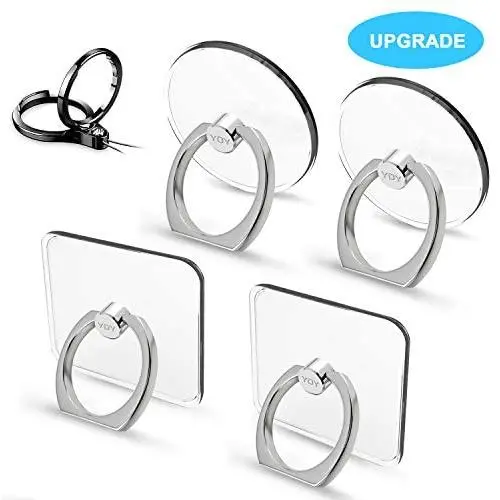 YDY 4 Pack Cell Phone Ring Holder, Transparent Finger Kickstand 360°Rotation Phone Ring Grip for Smartphone, 4 Silver(2 Round+2 Square) YDY 4 Pack Cell Phone Ring Holder, Transparent Finger Kickstand 360°Rotation Phone Ring Grip for Smartphone, 4 Silver(2 Round+2 Square)