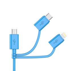 Apple MFI Certified 3-in-1 Cable, Lightning/Type C/Micro USB Cable for iPhone, iPad, Huawei, HTC, LG, Samsung Galaxy, Sony Xperia, Android Smartphones, iPad Pro 2018 and More 3 in 1 Blue(3FT)