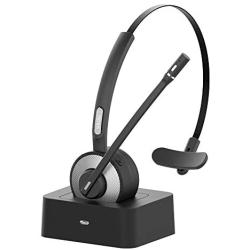 Willful M98 Bluetooth Headset Wireless Headset with Microphone Charging Base Pro Clear Sound for Car Truck Driver Call Center Home Office PC