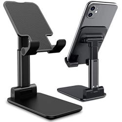 Cell Phone Stand,Nesyd Angle Height Adjustable Desktop Holder Tablet Stand Mobile Phone Mount for Desk Sturdy Aluminum Metal Stand Compatible with Mobile Phone/iPad/Kindle/Tablet (Black)