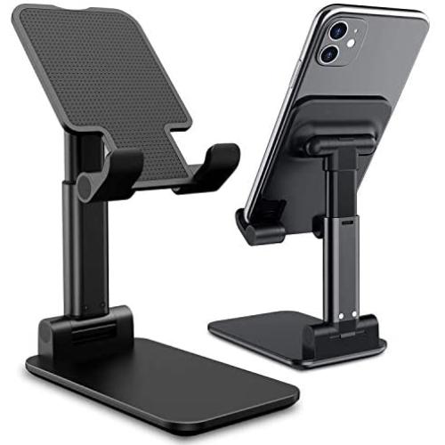 Cell Phone Stand,Nesyd Angle Height Adjustable Desktop Holder Tablet Stand Mobile Phone Mount for Desk Sturdy Aluminum Metal Stand Compatible with Mobile Phone/iPad/Kindle/Tablet (Black)