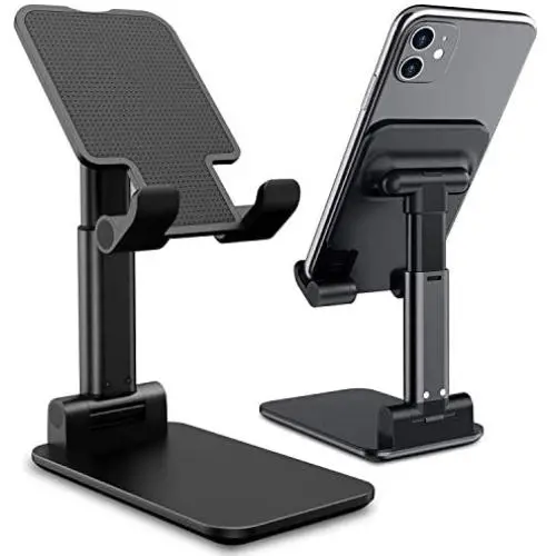 Cell Phone Stand,Nesyd Angle Height Adjustable Desktop Holder Tablet Stand Mobile Phone Mount for Desk Sturdy Aluminum Metal Stand Compatible with Mobile Phone/iPad/Kindle/Tablet (Black)
