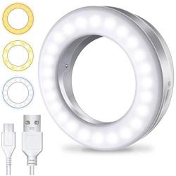 Meifigno Selfie Ring Light [3 Light Modes] [Rechargeable], Clip on Phone Camera LED Light, Adjustable Brightness Selfie Circle Light for iPhone X Xr Xs 7 8 Plus 11 12 Pro Max Android iPad Laptop