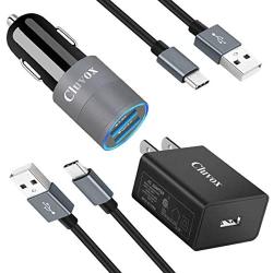 Cluvox USB C Fast Charger Set, Compatible for Samsung Galaxy S20/Plus/Ultra/S10/S10E/S9+/S8/Note 20/10/9/A20/A50, Quick Charge 3.0 Charger kit, Rapid Car Charger+Wall Charger with 2 Type C Cord 3ft