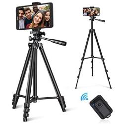 LINKCOOL Phone Tripod 50" Adjustable Travel Video Tripod Stand with Phone Mount Holder Compatible with Cell Phone Tripod, Action Camera Tripod, DSLR Tripod with Wireless Remote Shutter (Black)