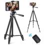 LINKCOOL Phone Tripod 50" Adjustable Travel Video Tripod Stand with Phone Mount Holder Compatible with Cell Phone Tripod, Action Camera Tripod, DSLR Tripod with Wireless Remote Shutter (Black)