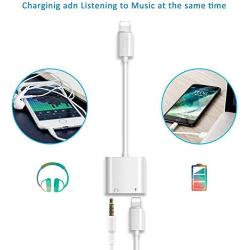 Headphone Jack Aux Adapter Dongle for iPhone 11 Pro/Xs Max/XR/ 8/X (10) / 7/7 Plus Adapter to 3.5mm Jack Converter Car Charge Accessories Cables & Audio Connector 2 in 1 Earphone Splitter All iOS