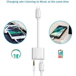 Headphone Jack Aux Adapter Dongle for iPhone 11 Pro/Xs Max/XR/ 8/X (10) / 7/7 Plus Adapter to 3.5mm Jack Converter Car Charge Accessories Cables & Audio Connector 2 in 1 Earphone Splitter All iOS