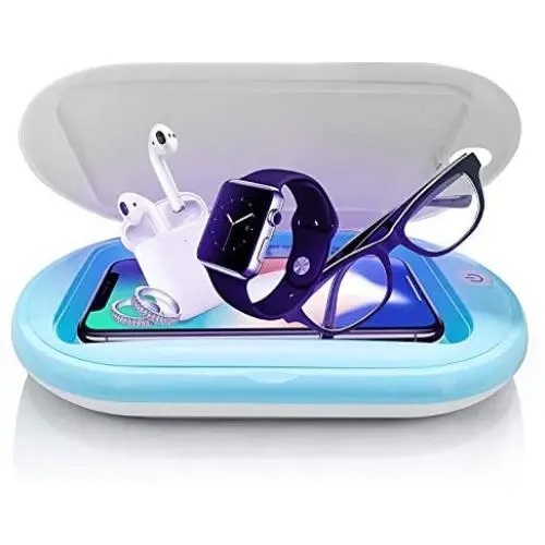 Cell Phone UV Sanitizer, Sterilizer for Smart Phone, Disinfection Device with Aromatherapy Function for Android and iPhone,UV Light Cleaner Box for Jewelry Watch-Blue Cell Phone UV Sanitizer, Sterilizer for Smart Phone, Disinfection Device with Aromatherapy Function for Android and iPhone,UV Light Cleaner Box for Jewelry Watch-Blue