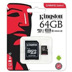 Kingston 64GB SDXC Micro Canvas Select Memory Card and Adapter Works with Samsung Galaxy A10, A20, A70 Cell Phone (SDCS/64GB) Bundle with (1) Everything But Stromboli MicroSD and SD Card Reader