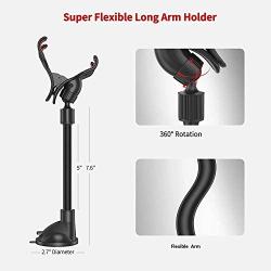 Phone Mount Windshield with Strong Suction, by SLBSTORES Long Arm Cell Phone Holder for Car with X-Shaped Clamp Fits Thick/Irregular Phone Case